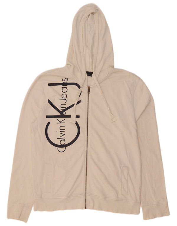 Calvin Klein Jeans Pull à capuche zippé graphique pour homme 2XL en coton blanc