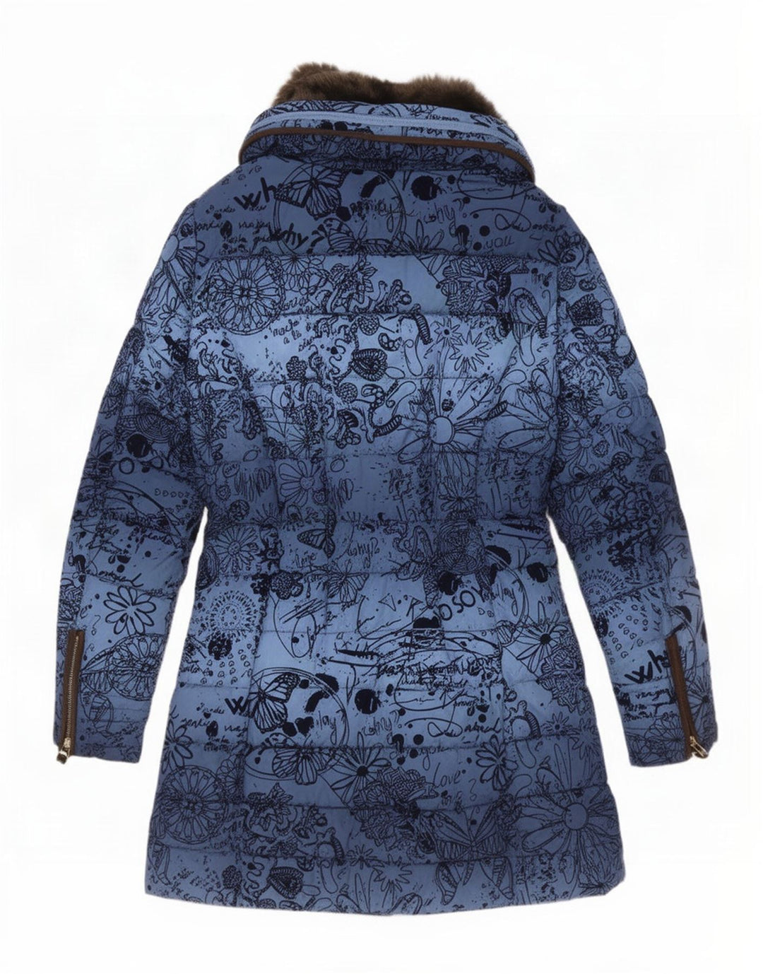 Desigual Manteau rembourré à capuche pour femme EU 40 Bleu moyen Floral Polyester