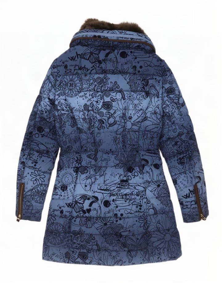Desigual Manteau rembourré à capuche pour femme EU 40 Bleu moyen Floral Polyester