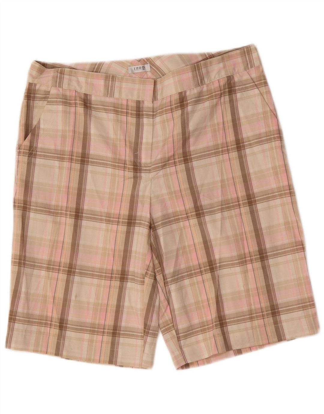 Izod Short Chino Femme US 8 Medium W32 Rose à Carreaux Polyester