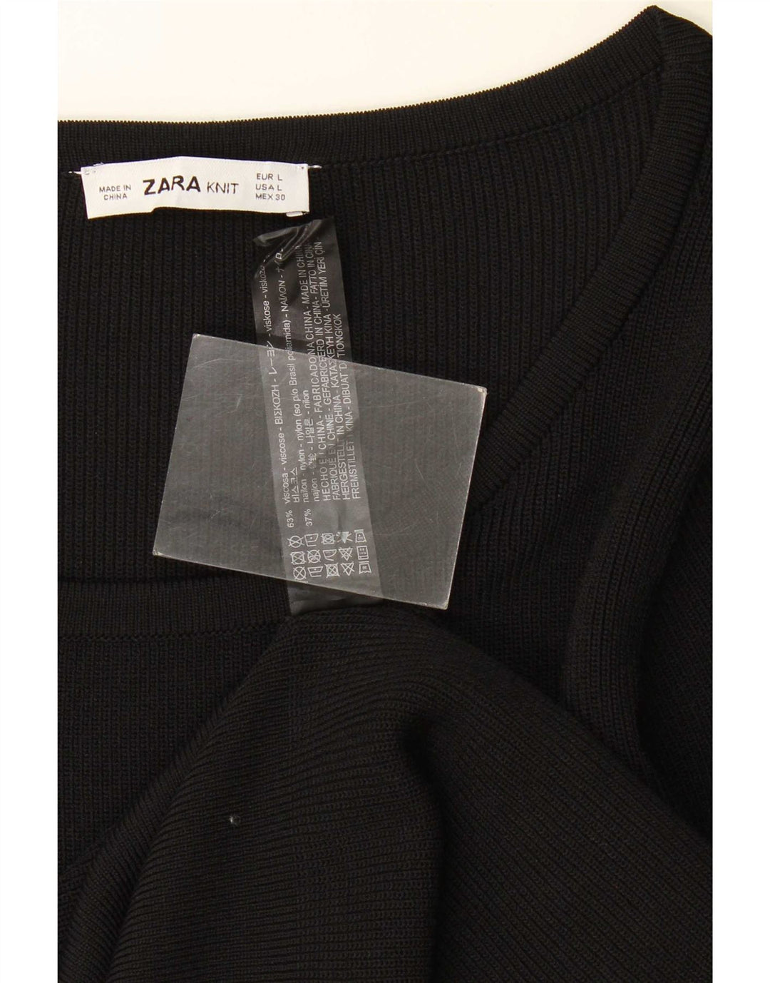 Zara Femme Top Manches Longues UK 14 Large Noir Viscose