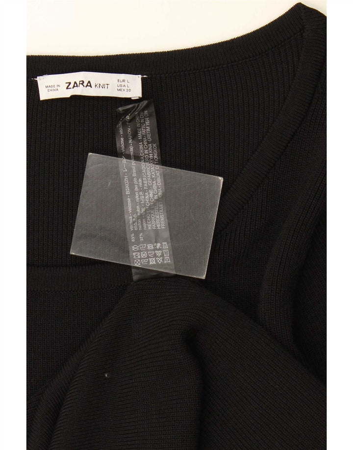 Zara Femme Top Manches Longues UK 14 Large Noir Viscose