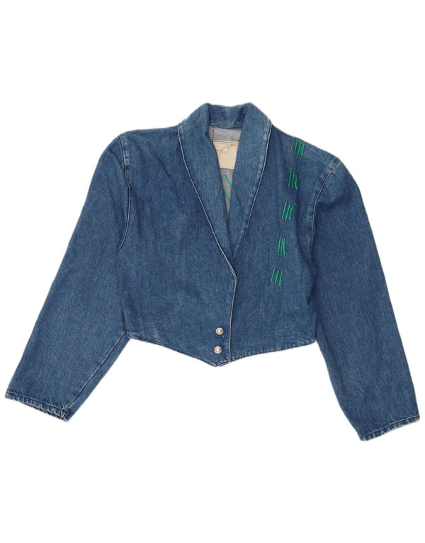 veste en denim crop femme vintage UK 10 petit coton bleu
