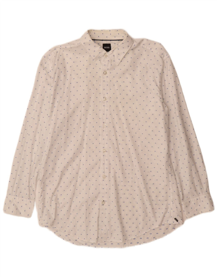 HUGO BOSS Chemise Slim Fit Large Coton à Pois Blanc