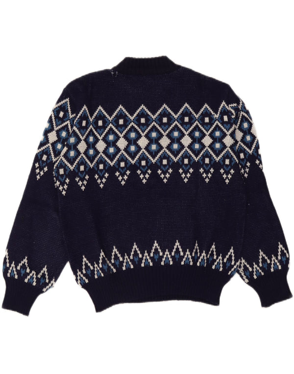 vintage Womens Crew Neck Jumper Sweater UK 16 Grand Acrylique Bleu Marine