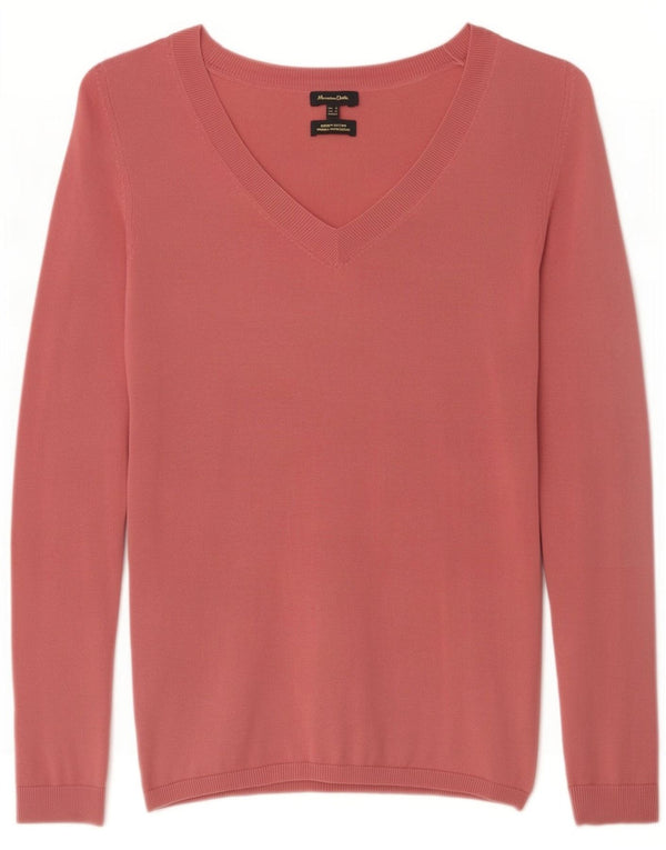 Massimo Dutti Pull col V pour femme UK 6 XS Rose Coton