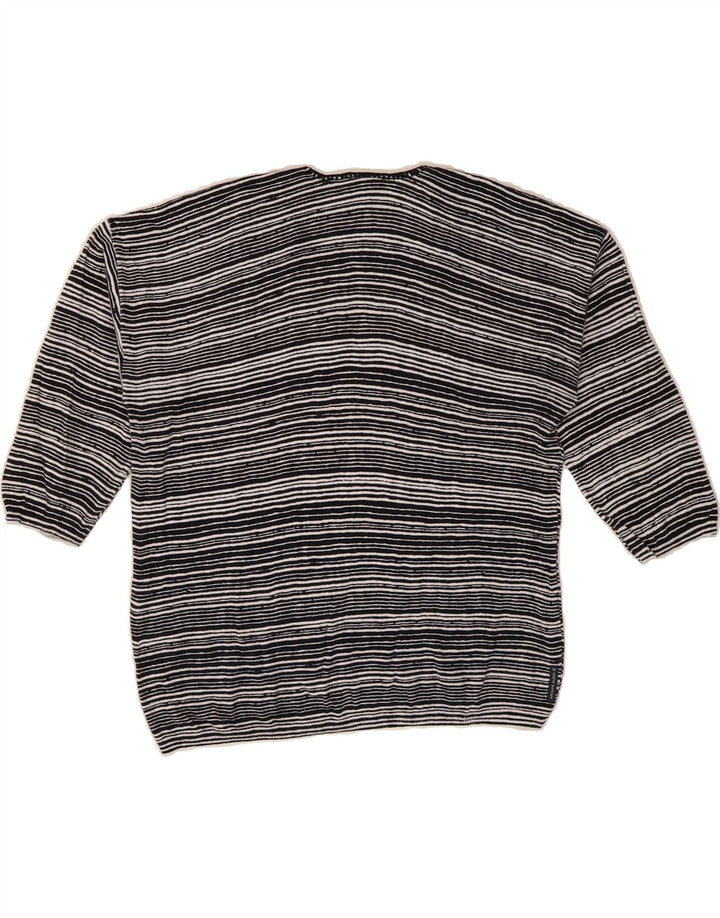 ARMANI JEANS Womens V-Neck Jumper Sweater IT 42 Medium Navy Blue Striped Vintage Armani Jeans and Second-Hand Armani Jeans from Messina Hembry 