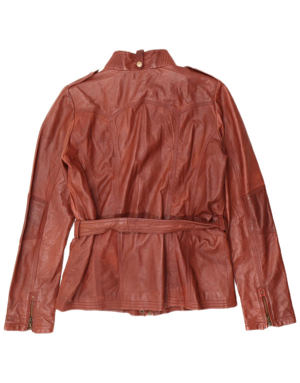 C&A Womens Cindy Crawford Military Leather Jacket UK 12 Medium Burgundy