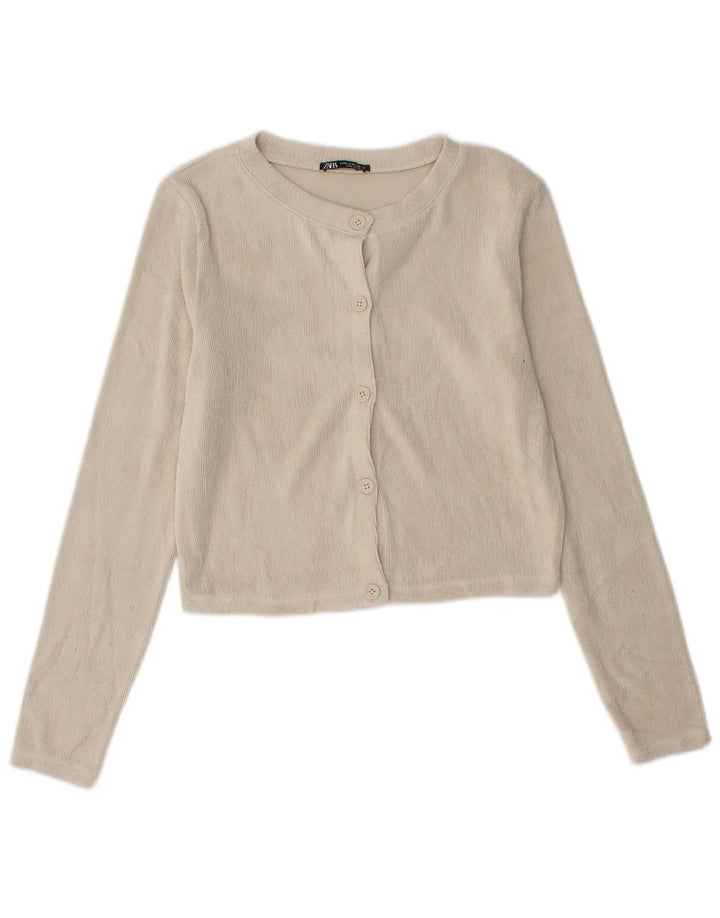 Zara Womens Crop Cardigan Pull UK 12 Beige Moyen
