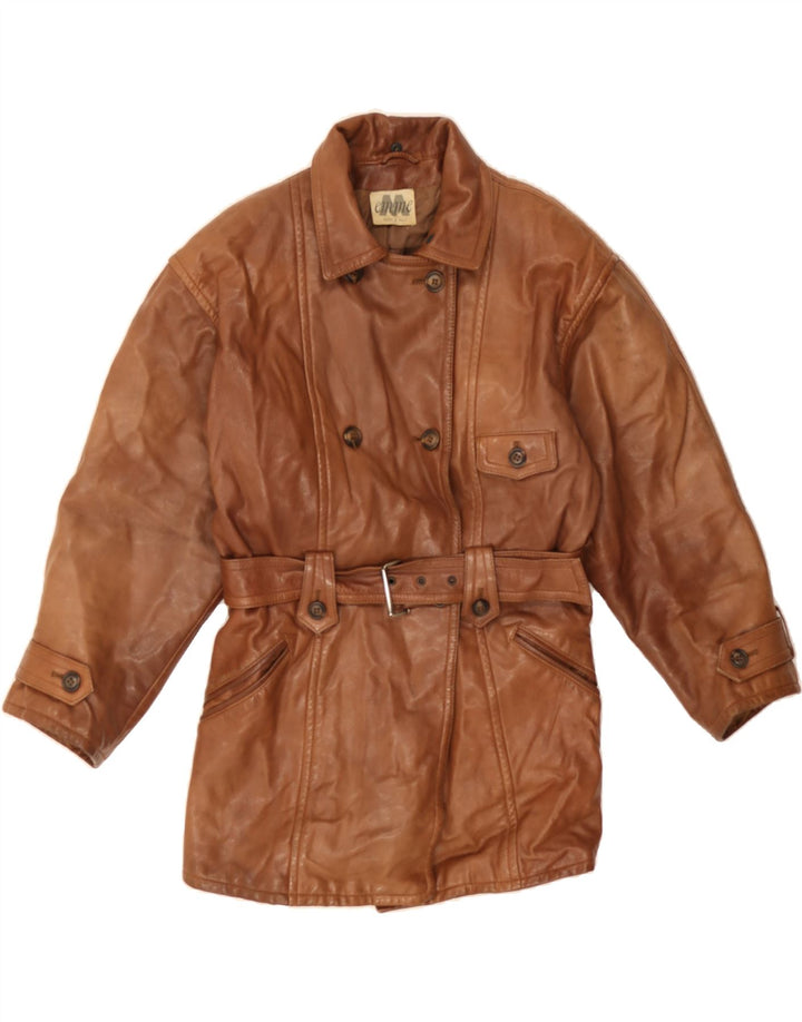 EMME Womens Graphic Leather Jacket UK 12 Medium Brown Leather Vintage Emme and Second-Hand Emme from Messina Hembry 
