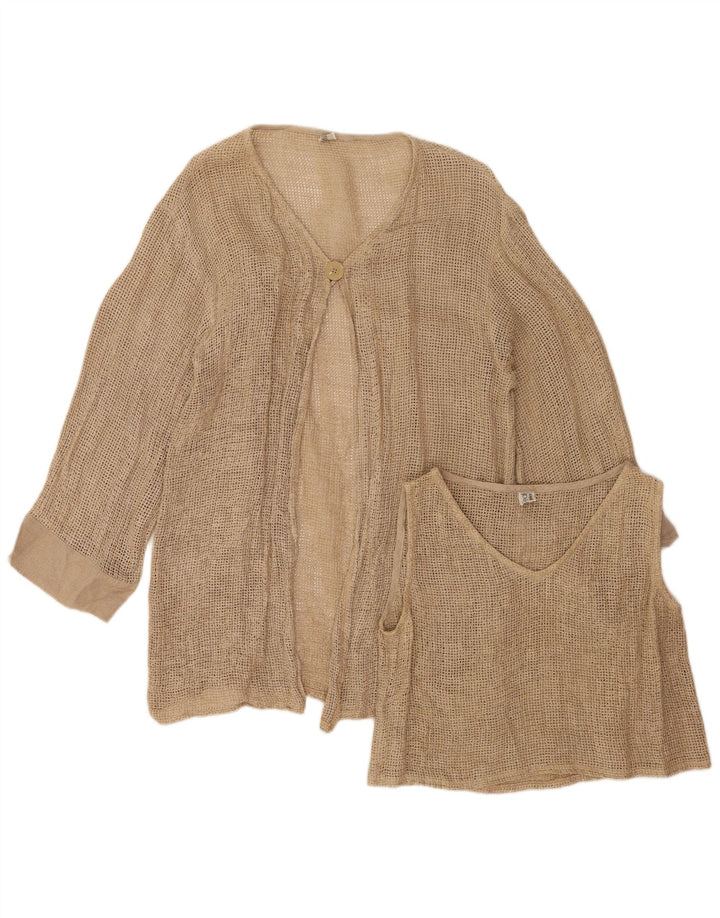 vintage Femmes Voir à travers 1 Bouton 2 Pièces Ensemble UK 12 Beige Moyen