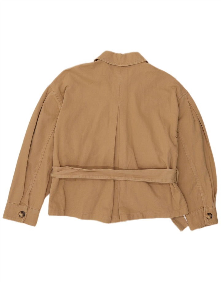 Zara Veste utilitaire surdimensionnée à manches 3/4 pour femme UK 10 Petit coton beige