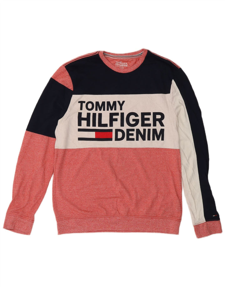 TOMMY HILFIGER Sweat-shirt pour femme UK 14 Medium Red Colourblock