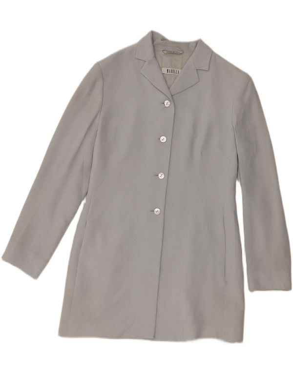 Marella Veste blazer longue à 4 boutons pour femme UK 10 Petite rayonne bleue