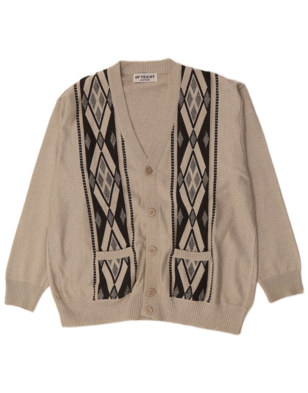 vintage Mens Cardigan Pull XL Gris Argyle/Diamond Coton