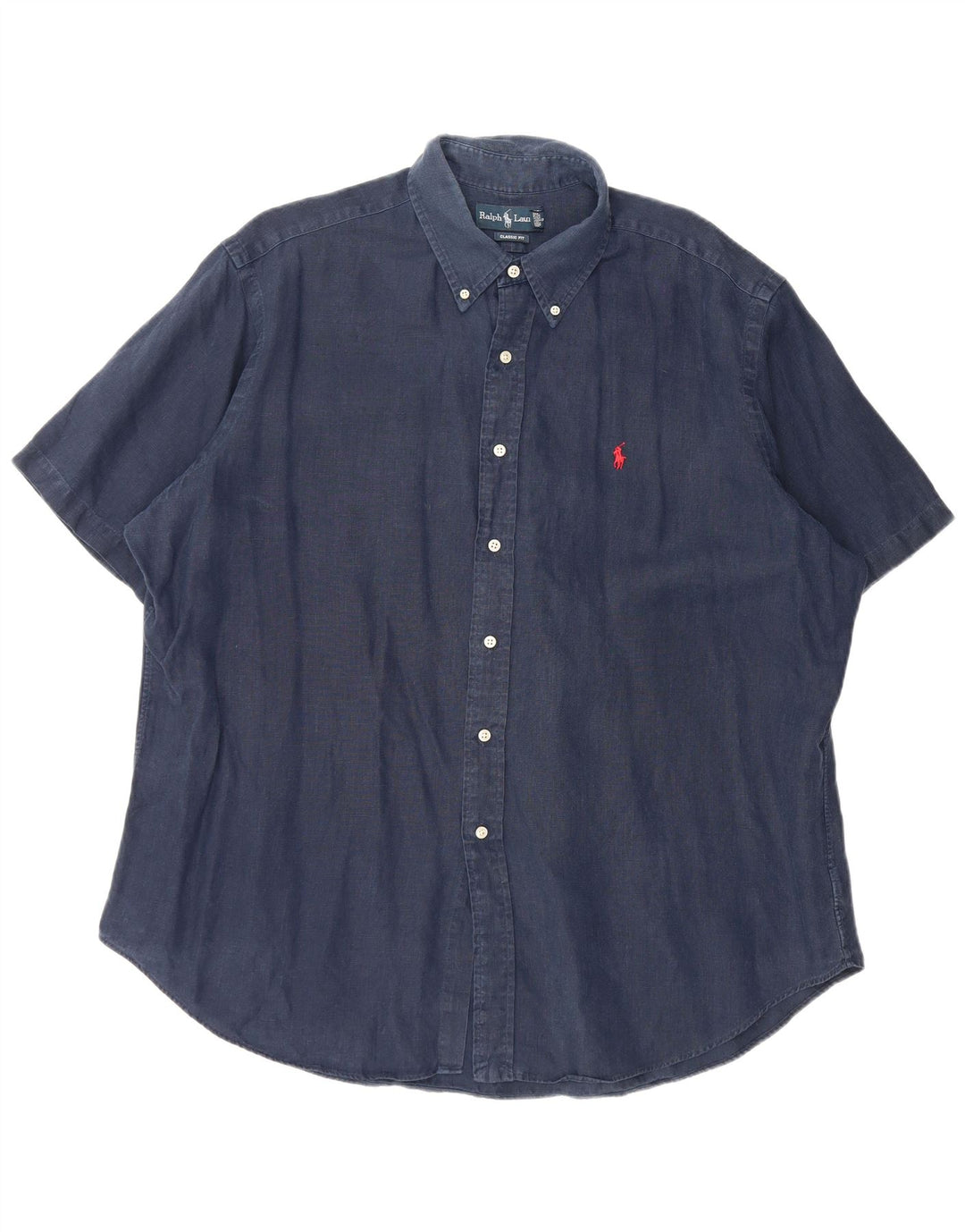 RALPH LAUREN Chemise à manches courtes coupe classique pour homme 2XL bleu marine en lin