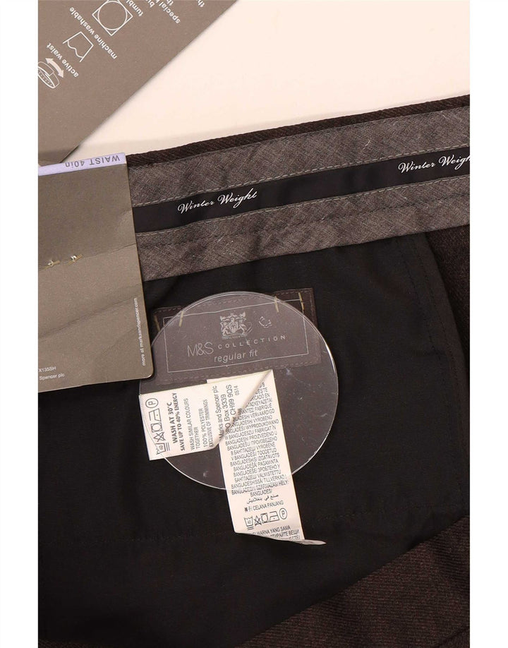 Marks & Spencer Pantalon de costume coupe classique pour homme W40 L31 Marron Polyester