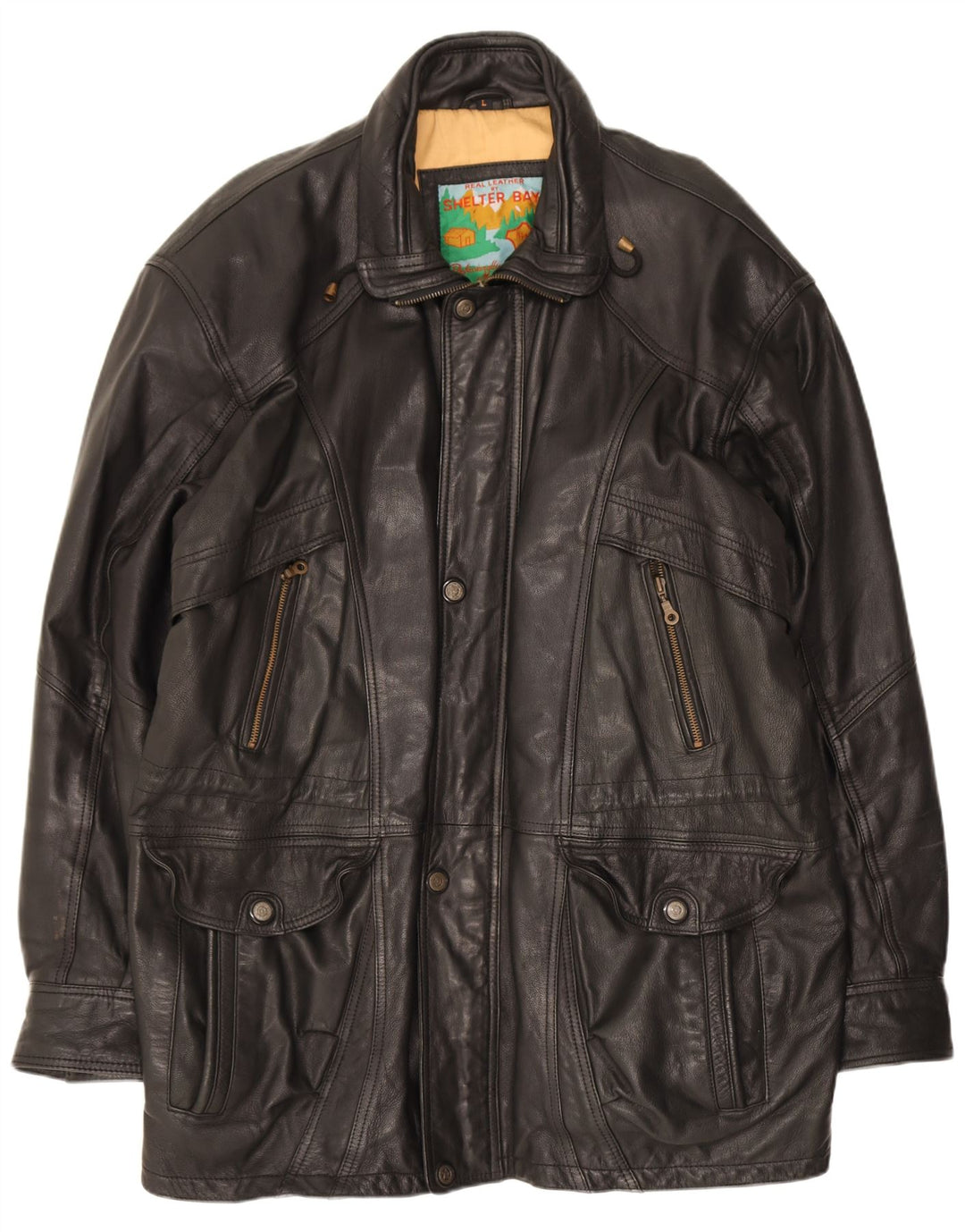 Shelter Bay Manteau en cuir pour homme UK 40 Large Noir