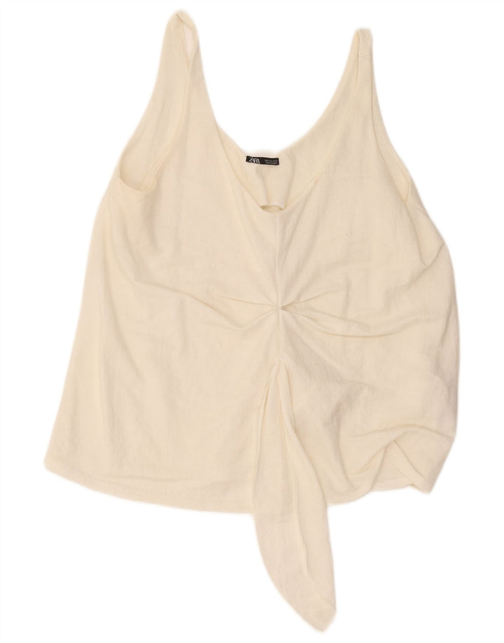 Zara Haut court sans manches pour femme UK 12 Medium Off White Viscose