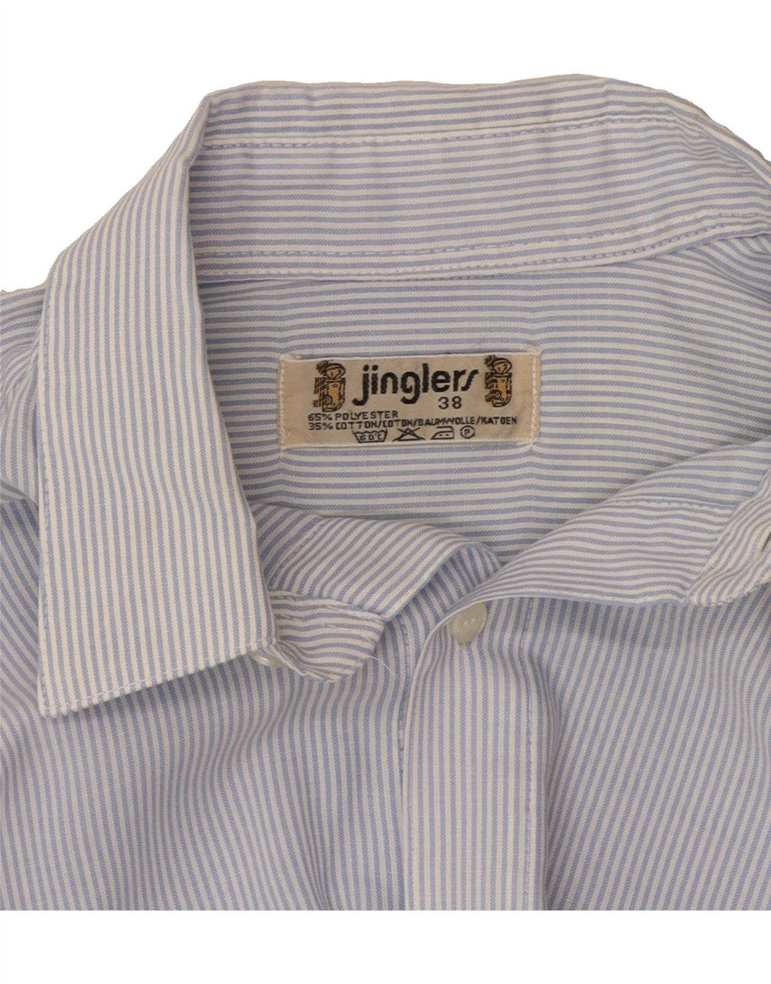 JINGLERS Mens Shirt Size 38 Medium Blue Pinstripe Polyester Vintage Jinglers and Second-Hand Jinglers from Messina Hembry 