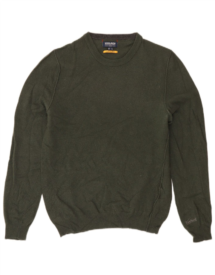 WOOLRICH Pull à col rond pour femme UK 14 Laine kaki moyen