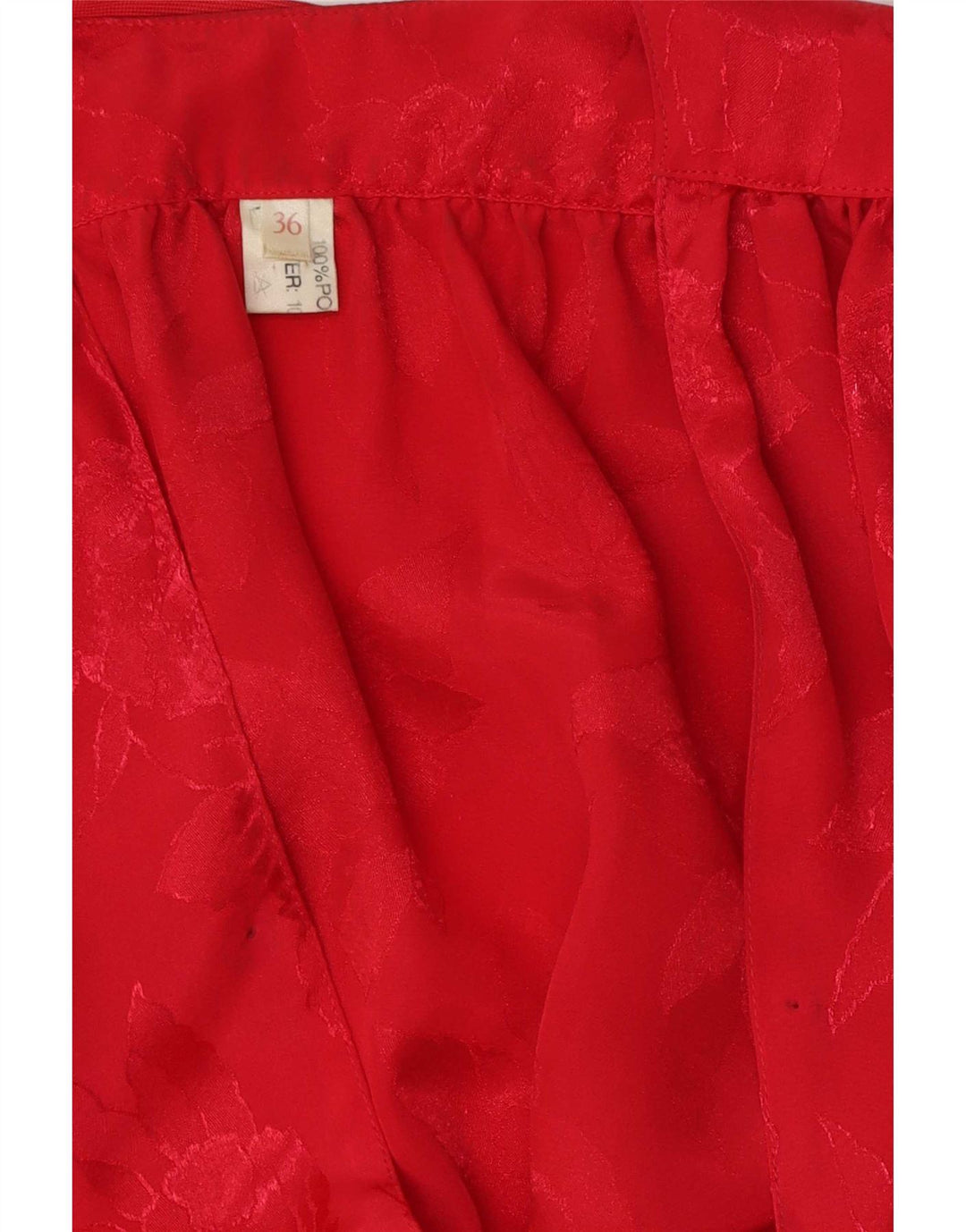 vintage Femmes 3/4 Manches Blouse Top EU 36 Petit Polyester Floral Rouge