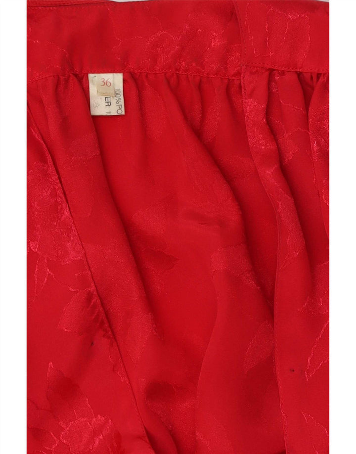 vintage Femmes 3/4 Manches Blouse Top EU 36 Petit Polyester Floral Rouge