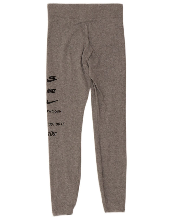 Nike Womens Swoosh Graphic Leggings UK 8 Small Gris Moucheté Coton