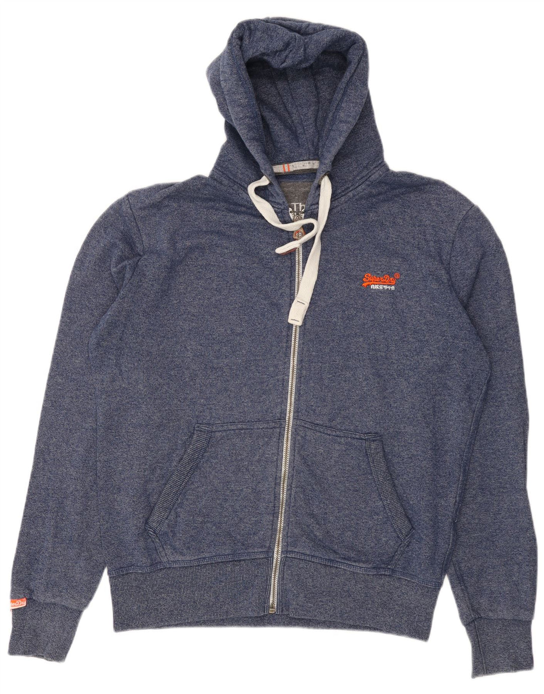 SUPERDRY Pull à capuche zippé XL en coton moucheté bleu marine pour homme
