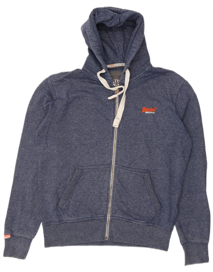 SUPERDRY Pull à capuche zippé XL en coton moucheté bleu marine pour homme