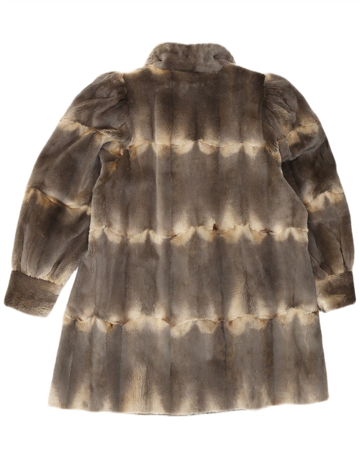 manteau de fourrure femme vintage UK 14 grand cuir rayé gris