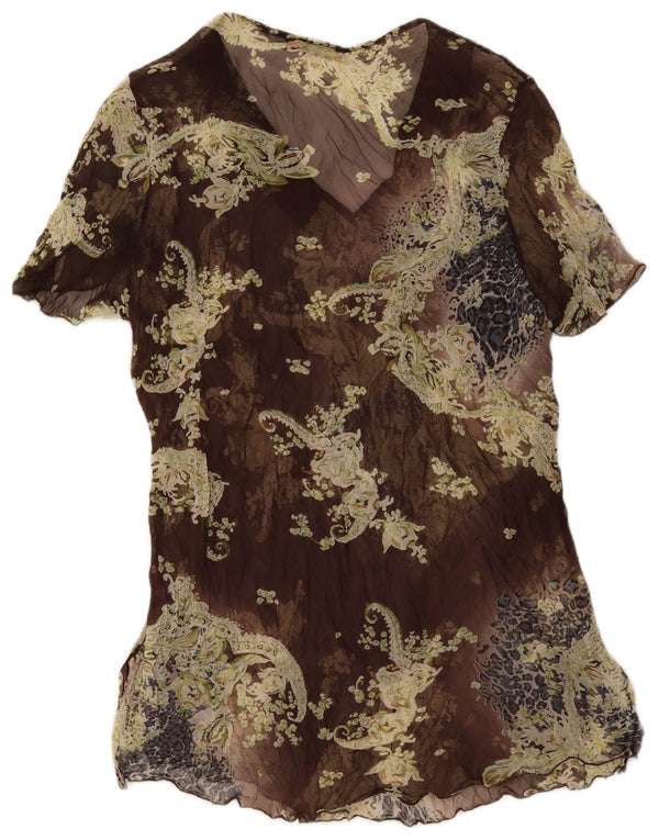 Robe tunique à manches courtes femme vintage UK 14 Medium Brown Floral
