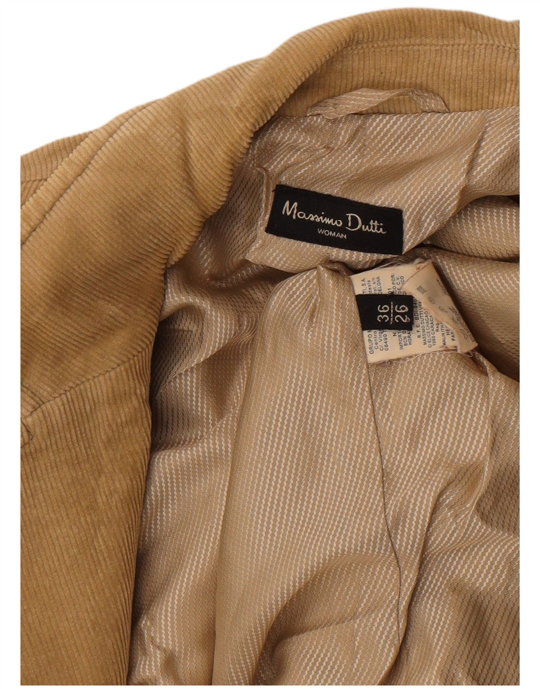 MASSIMO DUTTI Veste blazer en velours côtelé à 2 boutons pour femme EU 36 XS Marron Coton