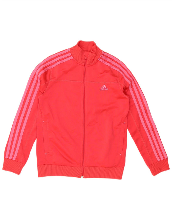 ADIDAS Girls Tracksuit Top Jacket 9-10 Years Red Polyester