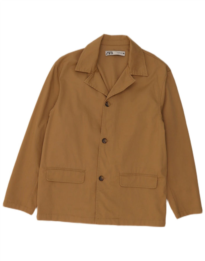 Zara Veste blazer surdimensionnée à 3 boutons pour femme UK 10 Petit coton beige
