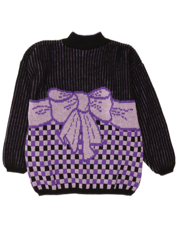 vintage Womens Turtle Neck Jumper Pull UK 14 Moyen Violet Géométrique