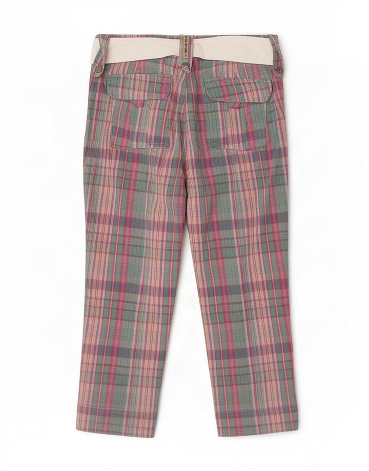 Think Pink Pantalon Capri Femme IT 44 Medium W28 L21 Carreaux Multicolores
