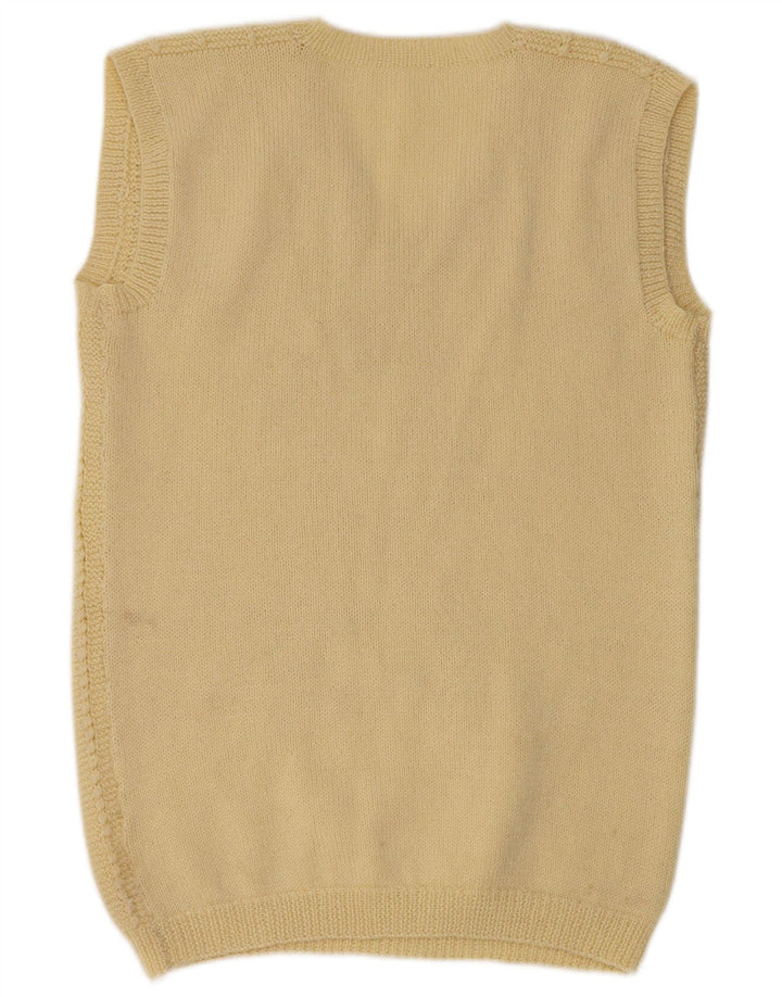 vintage Womens Vest Débardeur UK 14 Grand Jaune