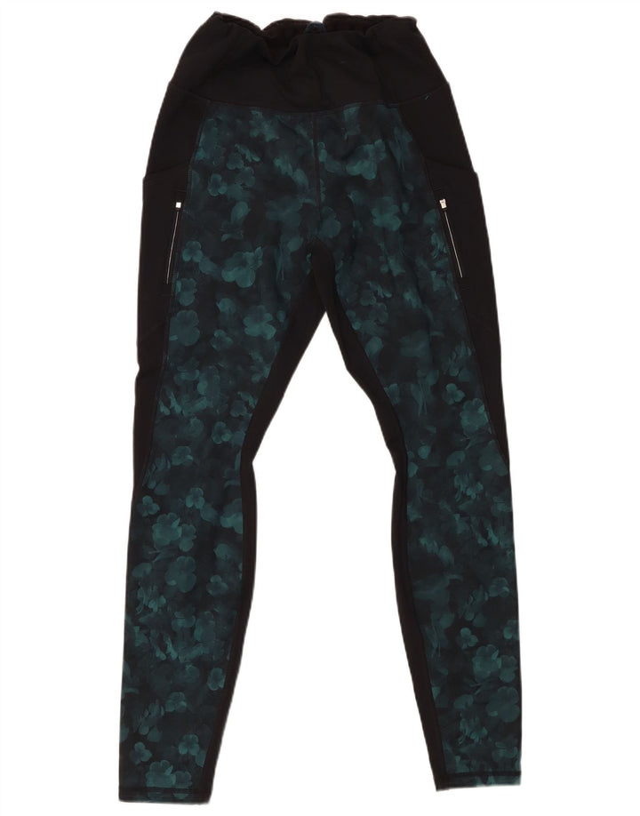 ATHLETA Leggings Femme UK 12 Polyester Floral Noir Moyen