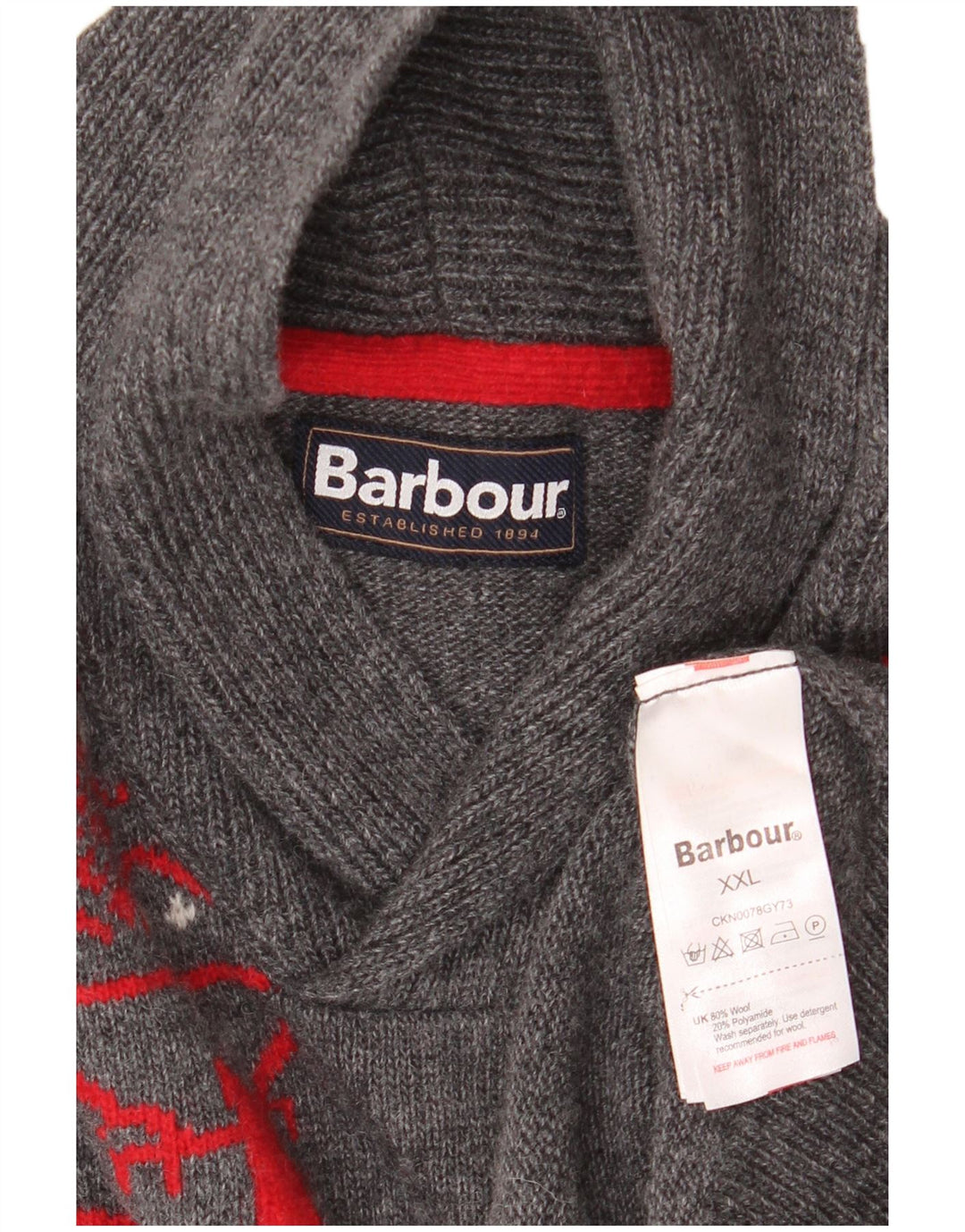 BARBOUR Pull à col châle pour garçon 15-16 ans 2XL Gris Fair Isle Wool