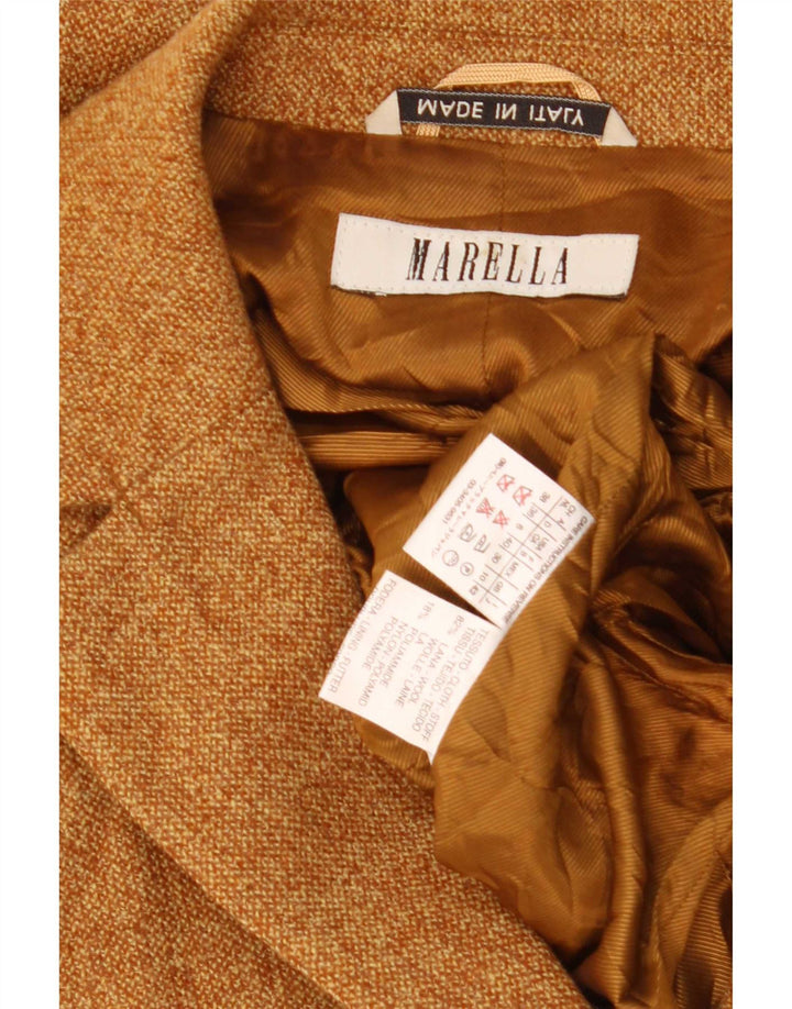 Marella Veste blazer courte à 3 boutons pour femme UK 10 Petite laine marron
