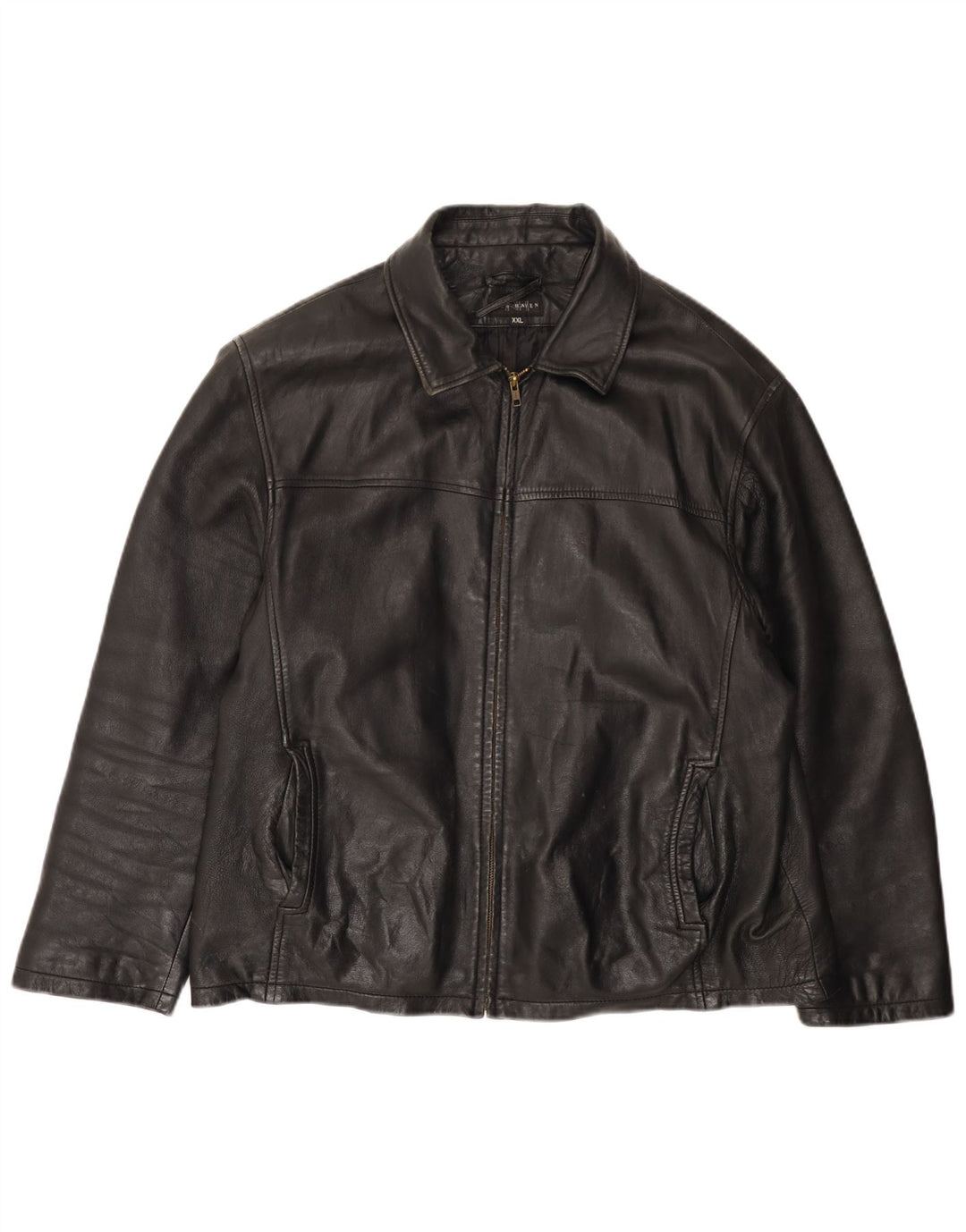 VINTAGE Veste en cuir homme UK 44 2XL Noir