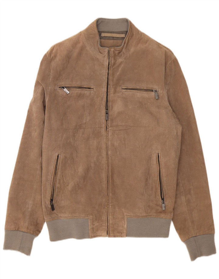 vintage Mens Suede Bomber Jacket UK 38 Cuir Gris Moyen