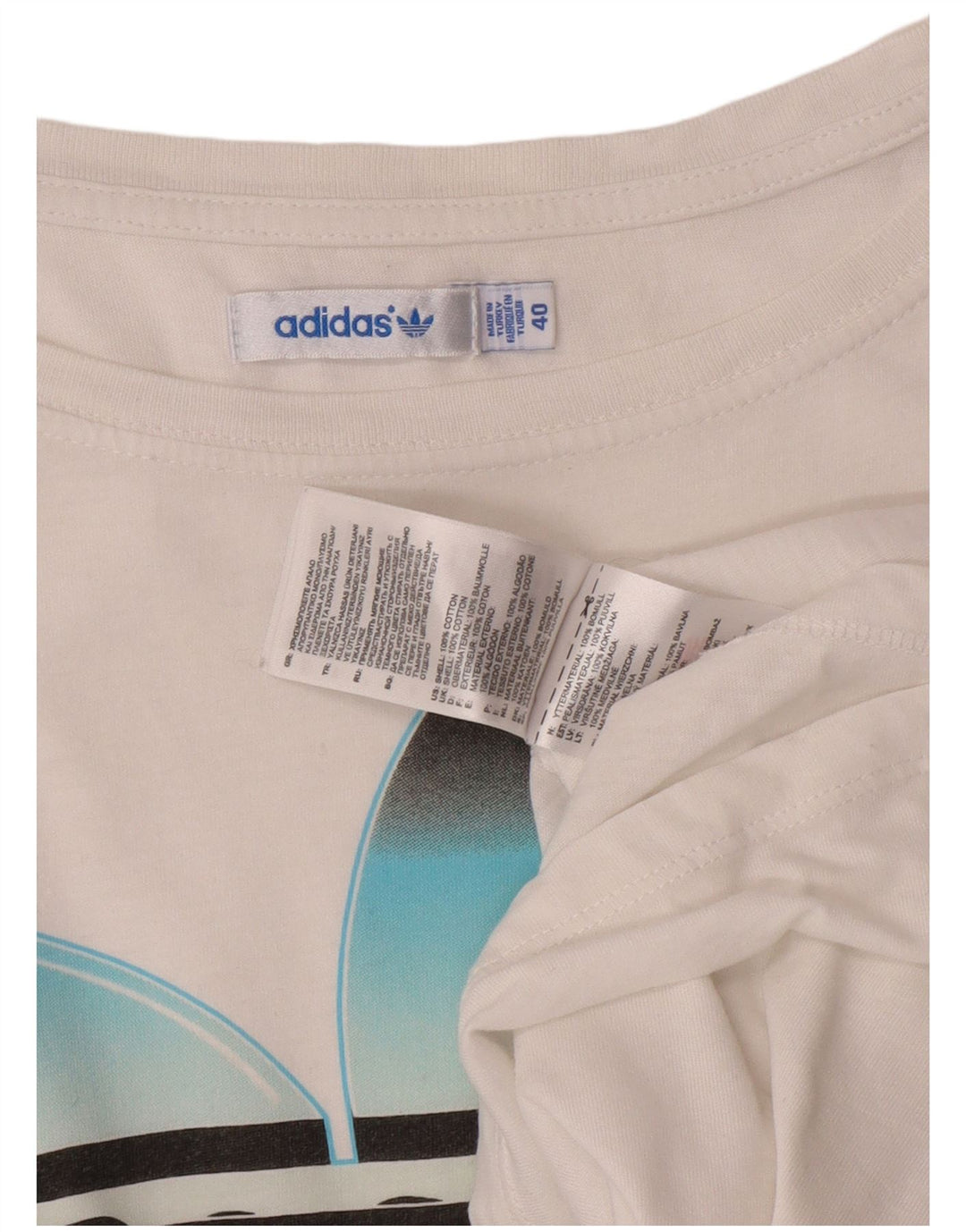 ADIDAS Womens Graphic T-Shirt Top EU 40 Medium White Cotton