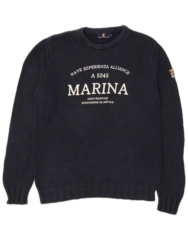 Marina Militare Mens Graphic Boat Neck Jumper Sweater Large Navy Blue