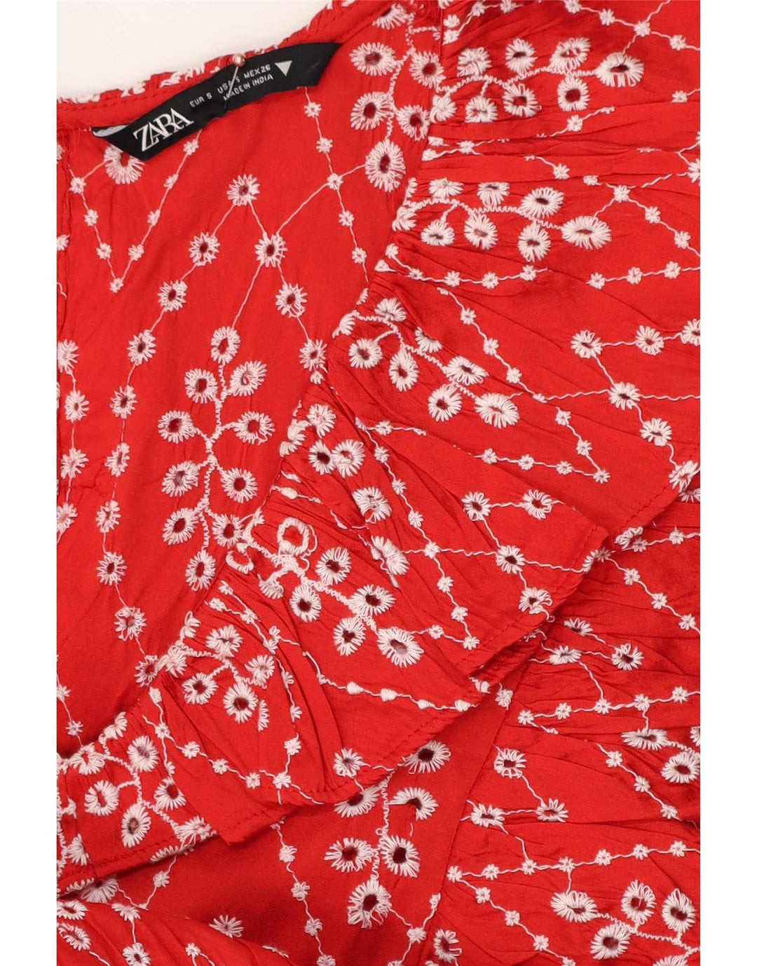 Zara Robe à volants à manches 1/2 pour femme Motif abstrait UK 10 Petit Rouge