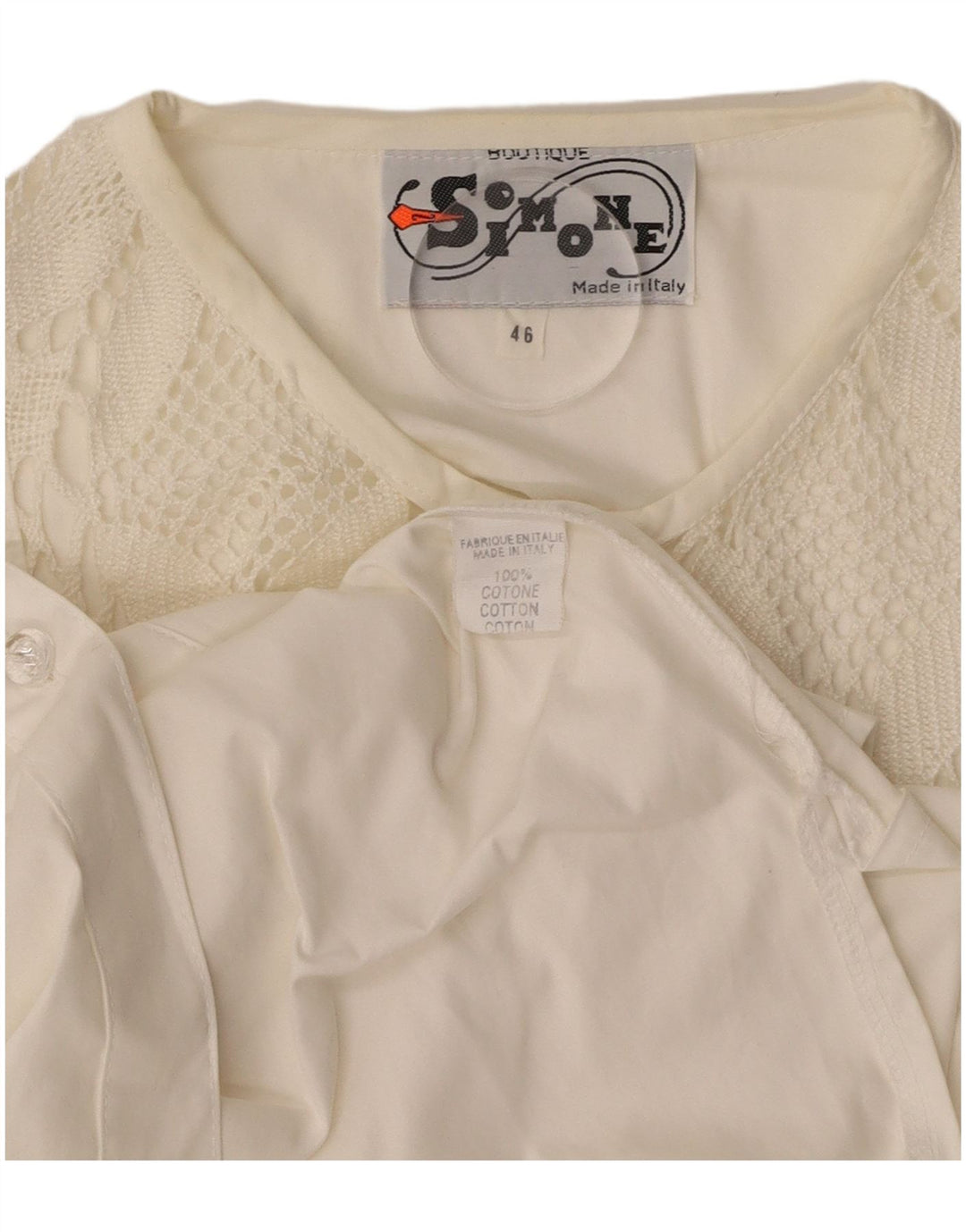 SIMONE Femme Chemisier IT 46 Large Blanc Coton