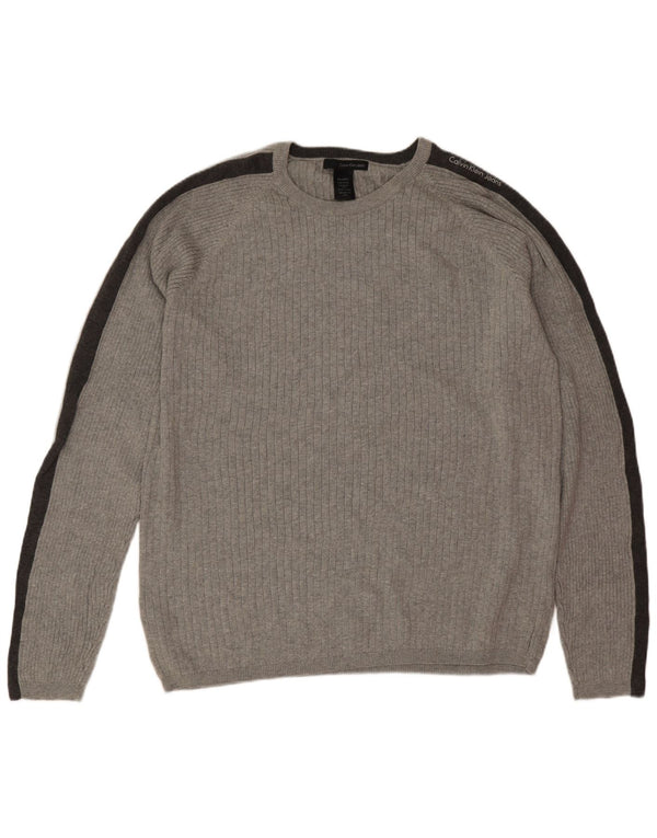 Calvin Klein Jeans Pull à col rond pour homme 2XL Gris Colorblock