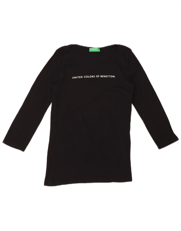 BENETTON Haut graphique pour femme à manches 3/4 UK 8 Small Noir