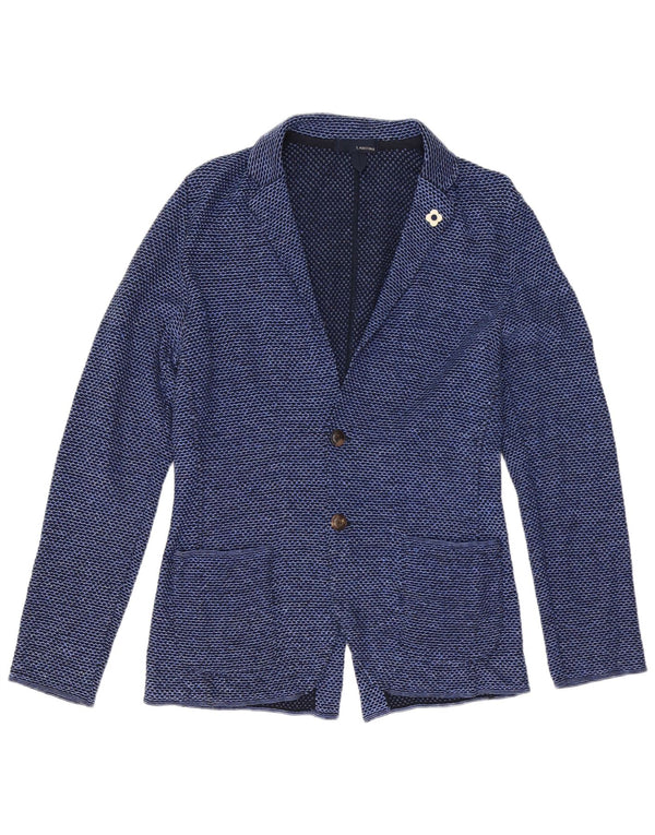 Lardini Veste blazer à 2 boutons pour femme UK 12 Bleu moyen en coton à pois